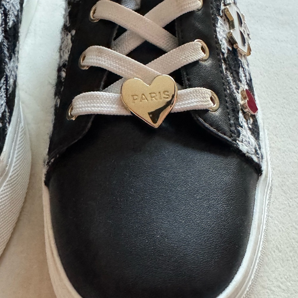 Karl Lagerfeld Black and White Heart Accent Sneakers - Picture 5 of 10